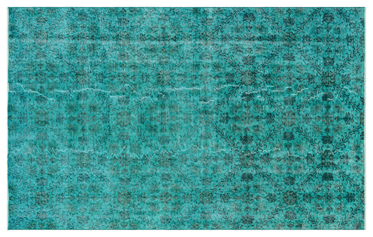 Turquoise  Over Dyed Vintage Rug 4&#39;10&#39;&#39; x 7&#39;9&#39;&#39; ft 147 x 235 cm