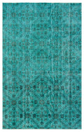 Turquoise  Over Dyed Vintage Rug 4'10'' x 7'9'' ft 147 x 235 cm