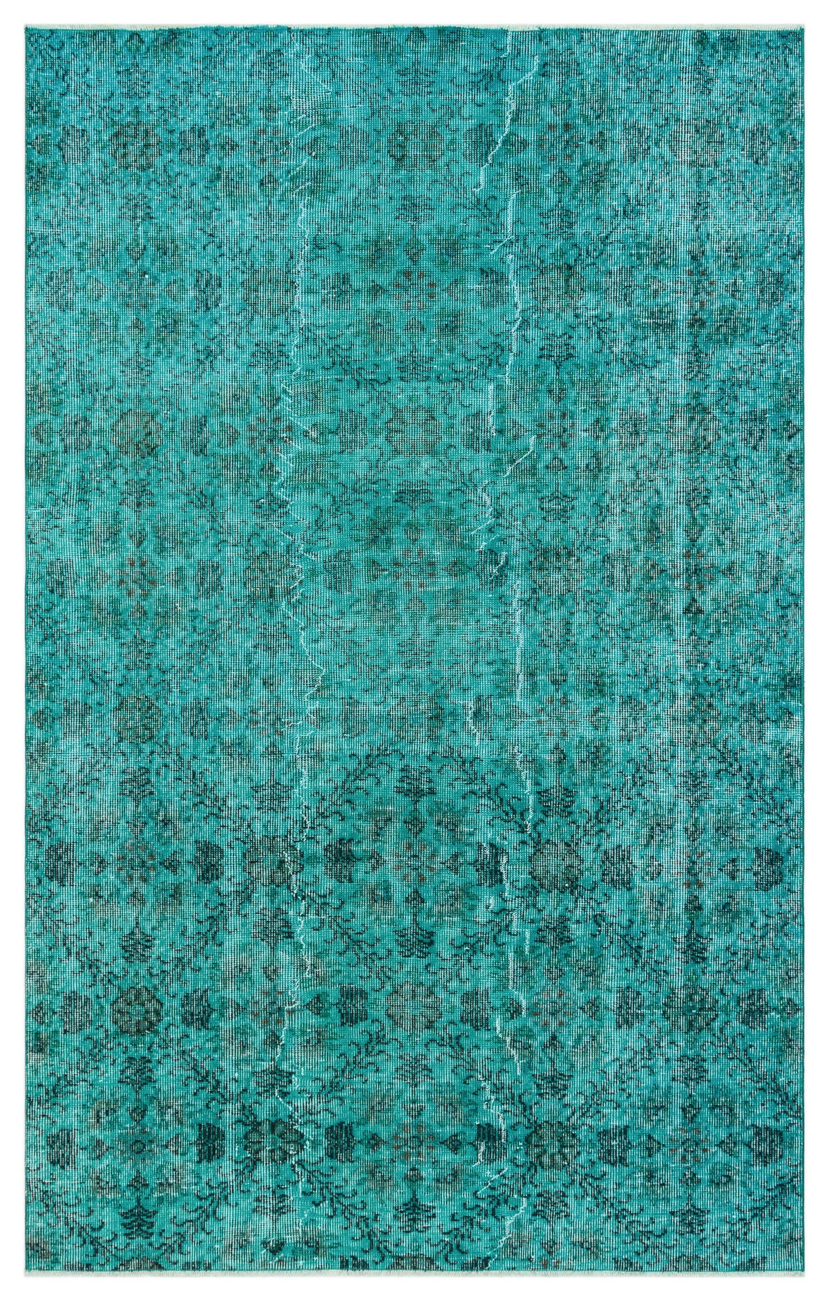 Turquoise  Over Dyed Vintage Rug 4&#39;10&#39;&#39; x 7&#39;9&#39;&#39; ft 147 x 235 cm