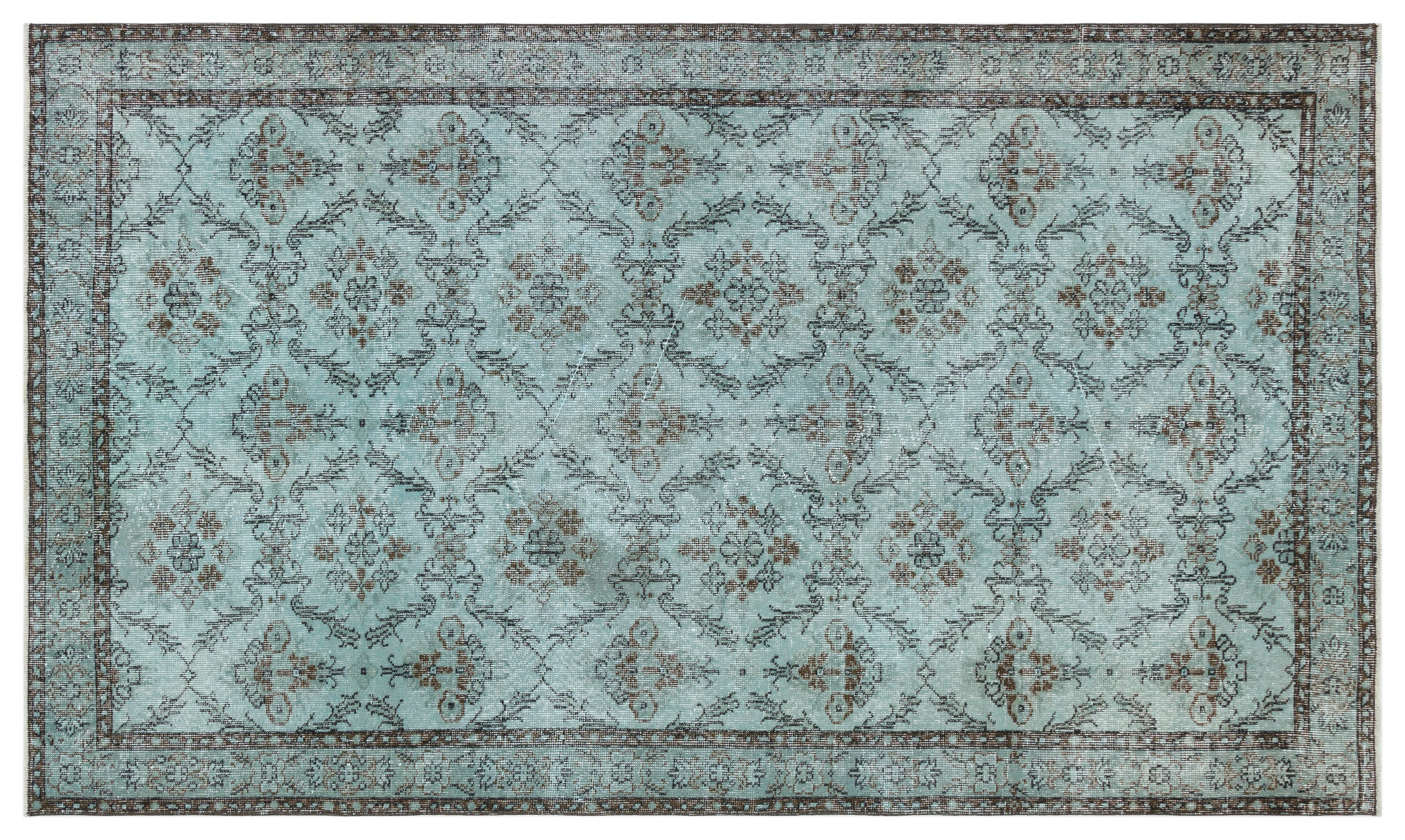 Green Over Dyed Vintage Rug 4'11'' x 8'7'' ft 151 x 262 cm