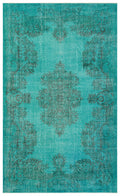 Turquoise  Over Dyed Vintage Rug 6'1'' x 9'11'' ft 185 x 301 cm