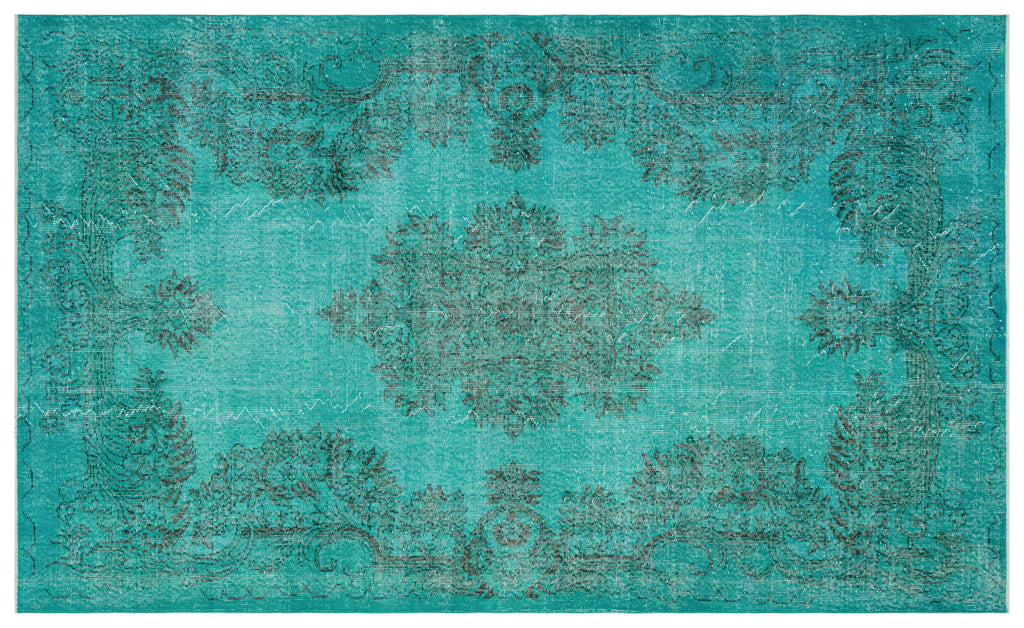 Turquoise  Over Dyed Vintage Rug 6'1'' x 9'11'' ft 185 x 301 cm