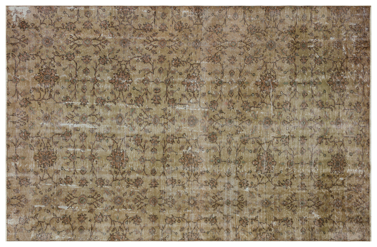 Brown Over Dyed Vintage Rug 6&#39;4&#39;&#39; x 9&#39;3&#39;&#39; ft 193 x 281 cm