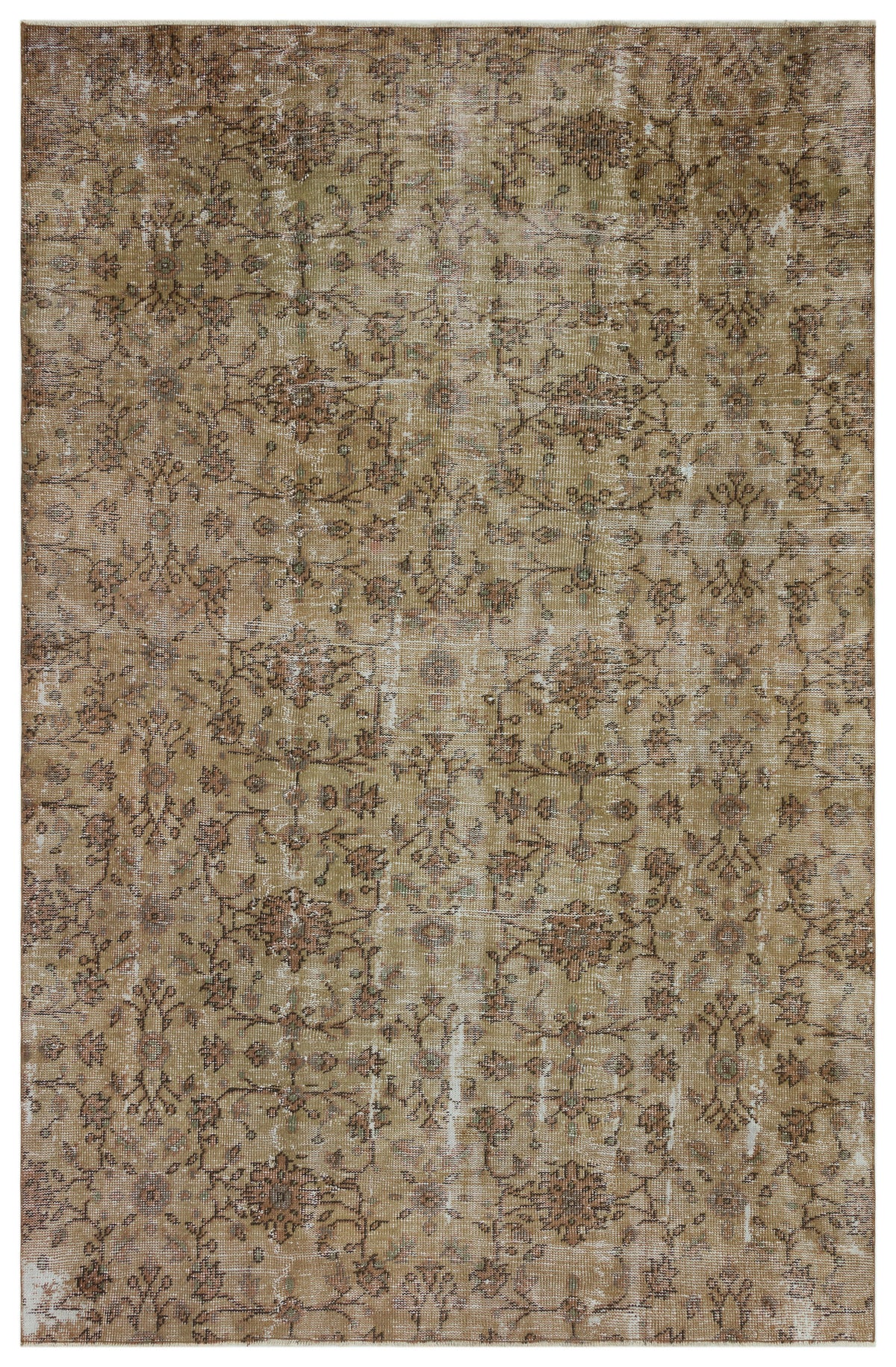 Brown Over Dyed Vintage Rug 6&#39;4&#39;&#39; x 9&#39;3&#39;&#39; ft 193 x 281 cm