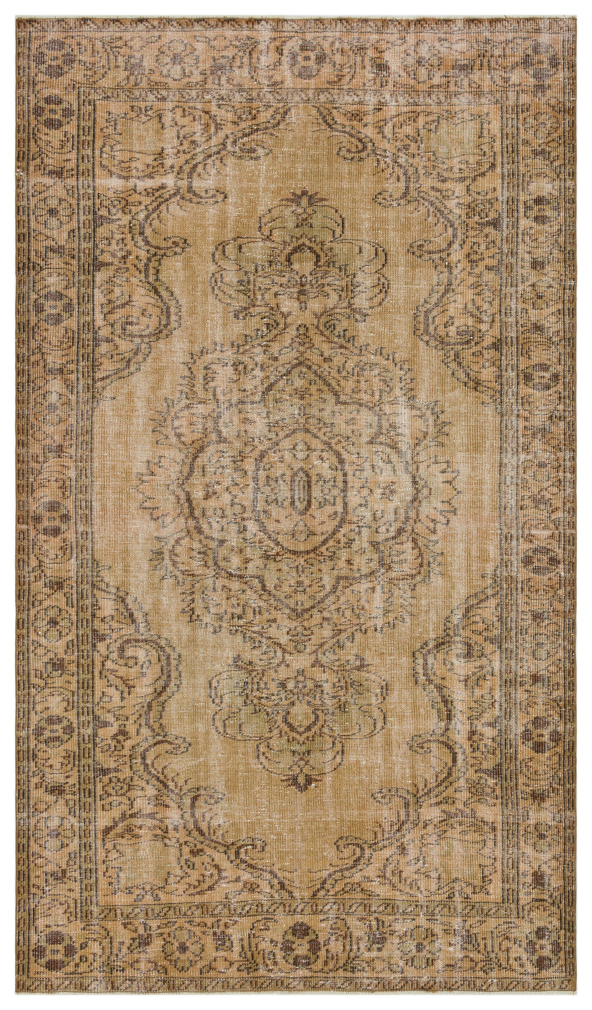 Brown Over Dyed Vintage Rug 5&#39;5&#39;&#39; x 9&#39;6&#39;&#39; ft 166 x 290 cm