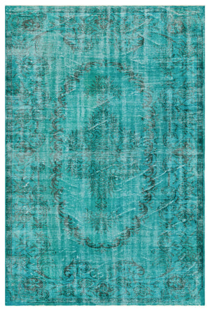 Turquoise  Over Dyed Vintage Rug 5'12'' x 8'9'' ft 182 x 267 cm