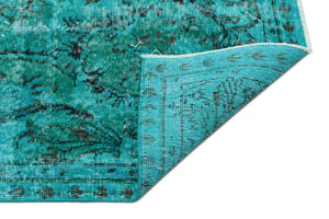 Turquoise  Over Dyed Vintage Rug 5'2'' x 8'9'' ft 158 x 266 cm