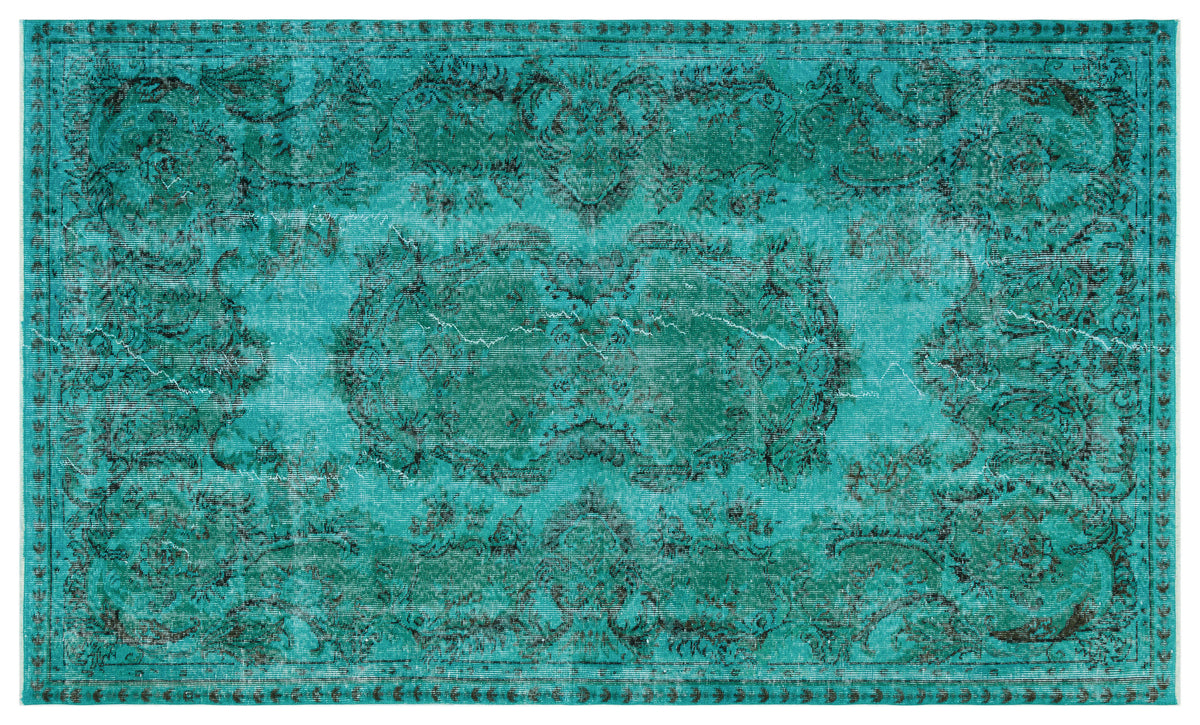 Turquoise  Over Dyed Vintage Rug 5&#39;2&#39;&#39; x 8&#39;9&#39;&#39; ft 158 x 266 cm