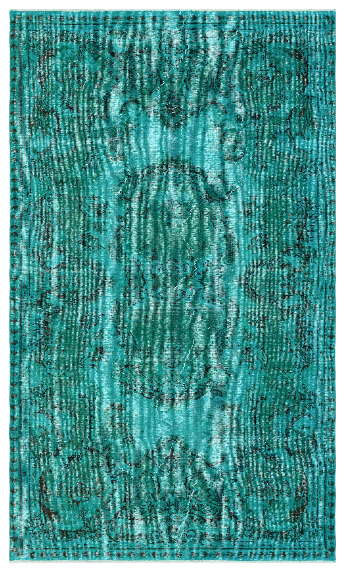 Turquoise  Over Dyed Vintage Rug 5&#39;2&#39;&#39; x 8&#39;9&#39;&#39; ft 158 x 266 cm