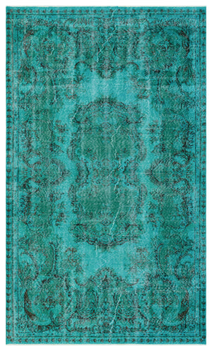 Turquoise  Over Dyed Vintage Rug 5'2'' x 8'9'' ft 158 x 266 cm