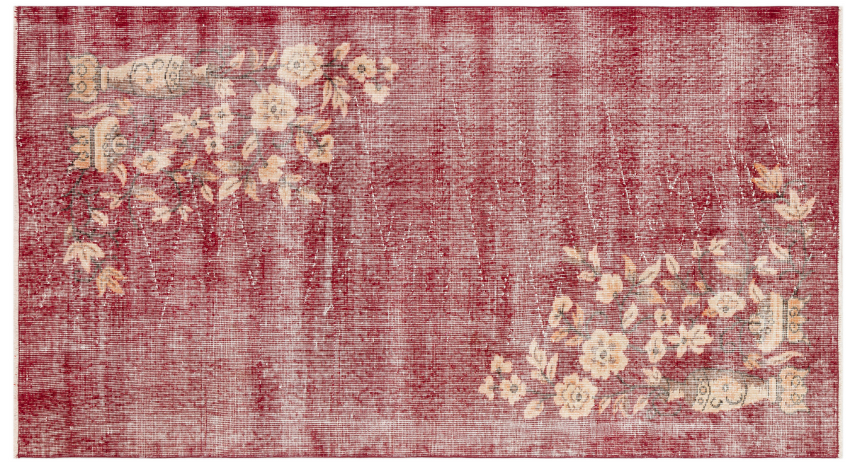 Retro Design Floral Over Dyed Vintage Rug 3&#39;10&#39;&#39; x 6&#39;10&#39;&#39; ft 116 x 208 cm