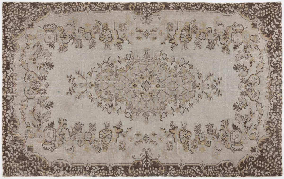 Beige Over Dyed Vintage Rug 6&#39;1&#39;&#39; x 9&#39;8&#39;&#39; ft 185 x 295 cm