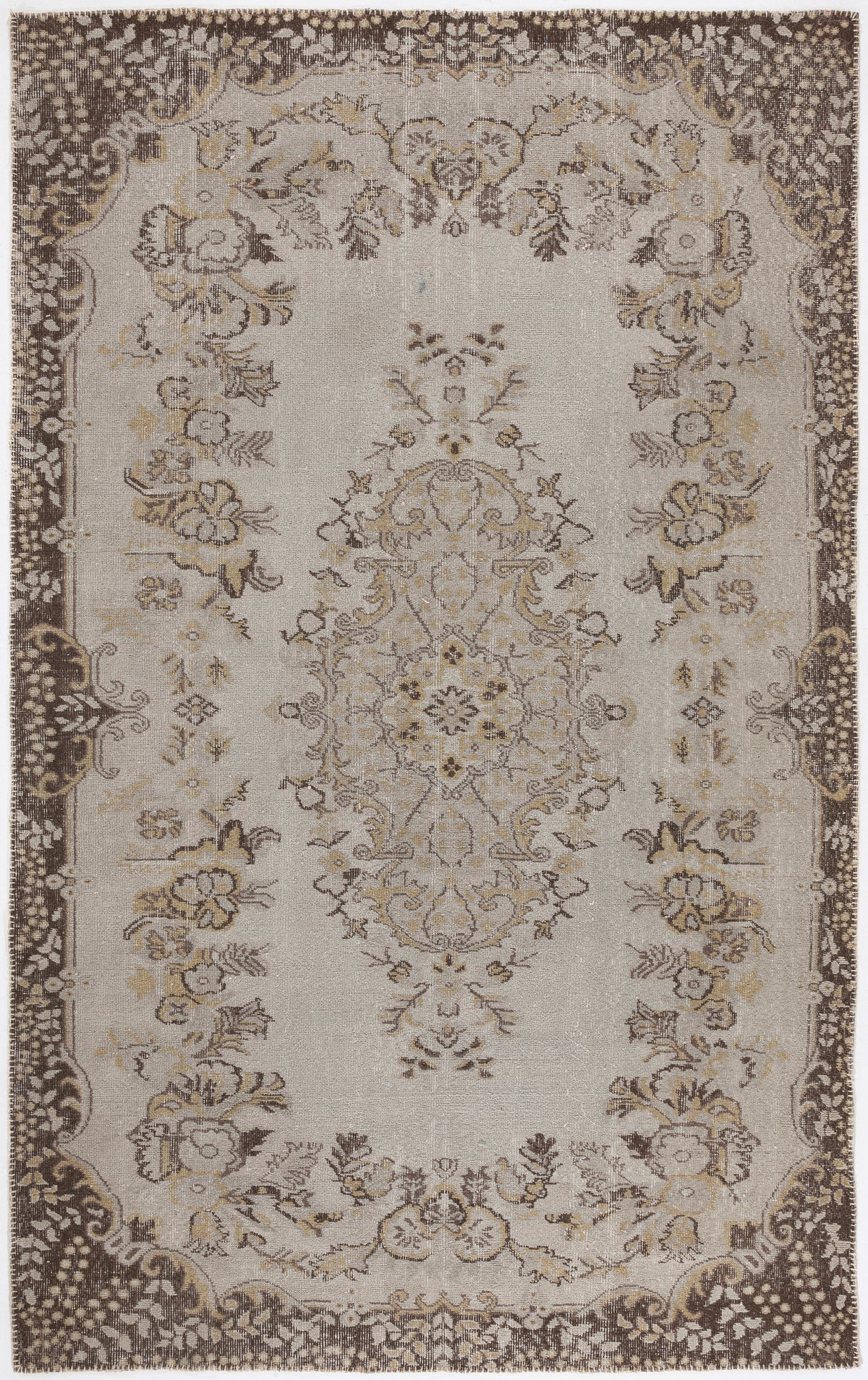 Beige Over Dyed Vintage Rug 6&#39;1&#39;&#39; x 9&#39;8&#39;&#39; ft 185 x 295 cm