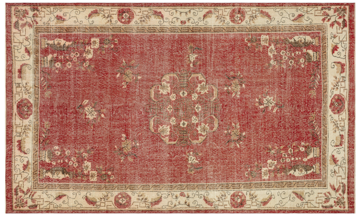 Traditional Design Floral Over Dyed Floral Vintage Rug 6&#39;7&#39;&#39; x 10&#39;4&#39;&#39; ft 201 x 315 cm