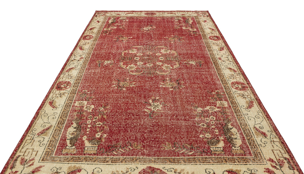 Traditional Design Floral Over Dyed Floral Vintage Rug 6'7'' x 10'4'' ft 201 x 315 cm