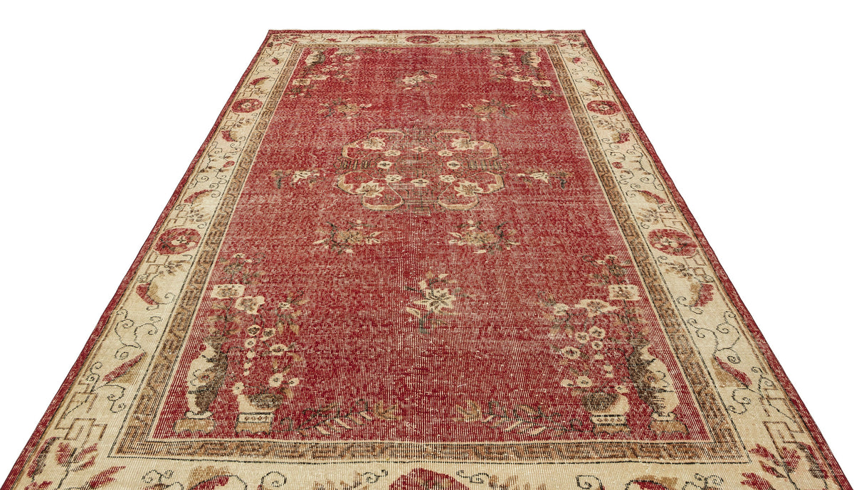 Traditional Design Floral Over Dyed Floral Vintage Rug 6&#39;7&#39;&#39; x 10&#39;4&#39;&#39; ft 201 x 315 cm