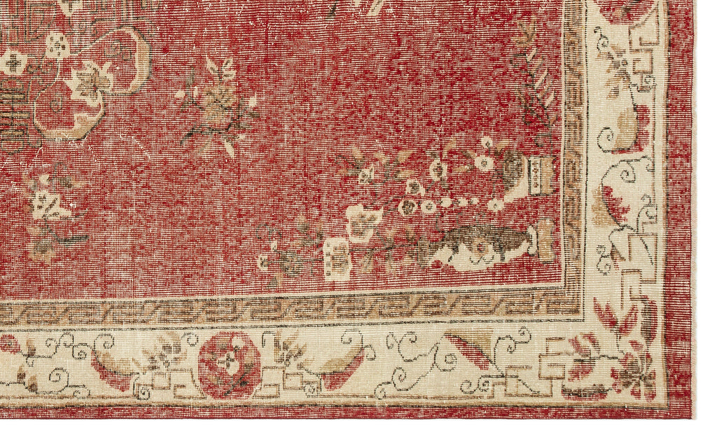 Traditional Design Floral Over Dyed Floral Vintage Rug 6'7'' x 10'4'' ft 201 x 315 cm
