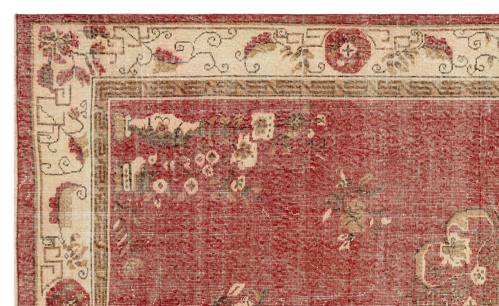 Traditional Design Floral Over Dyed Floral Vintage Rug 6'7'' x 10'4'' ft 201 x 315 cm