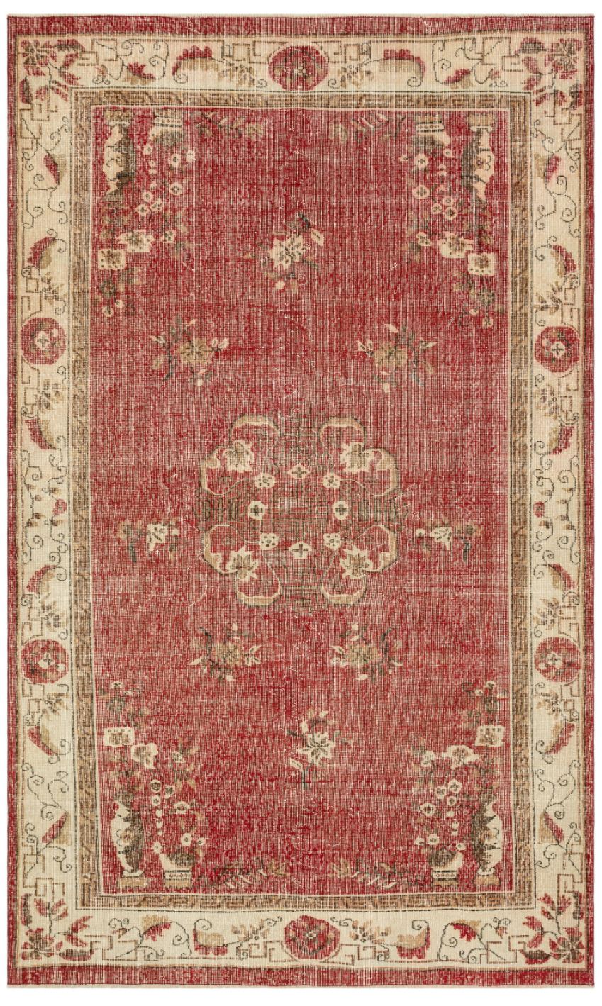 Traditional Design Floral Over Dyed Floral Vintage Rug 6&#39;7&#39;&#39; x 10&#39;4&#39;&#39; ft 201 x 315 cm