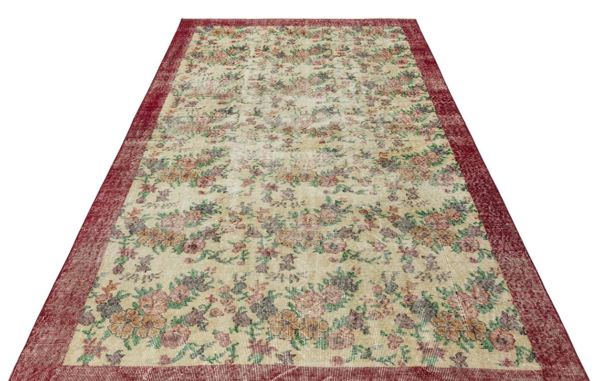Retro Design Floral Over Dyed Vintage Rug 5&#39;5&#39;&#39; x 9&#39;1&#39;&#39; ft 166 x 278 cm