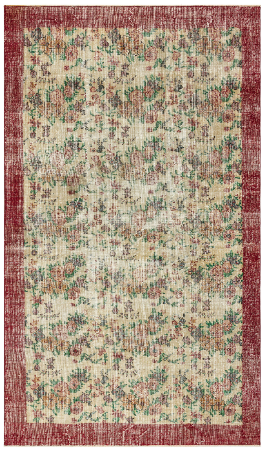 Retro Design Floral Over Dyed Vintage Rug 5'5'' x 9'1'' ft 166 x 278 cm