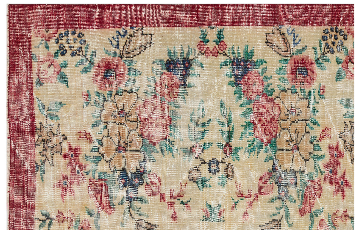 Retro Design Floral Over Dyed Vintage Rug 6&#39;0&#39;&#39; x 9&#39;1&#39;&#39; ft 184 x 278 cm