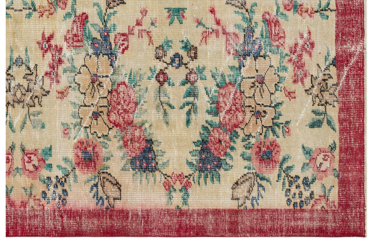 Retro Design Floral Over Dyed Vintage Rug 6&#39;0&#39;&#39; x 9&#39;1&#39;&#39; ft 184 x 278 cm