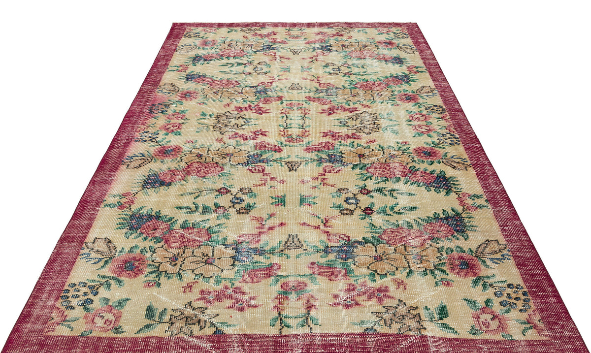 Retro Design Floral Over Dyed Vintage Rug 6&#39;0&#39;&#39; x 9&#39;1&#39;&#39; ft 184 x 278 cm