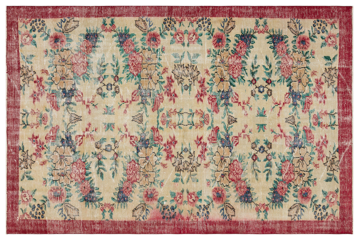 Retro Design Floral Over Dyed Vintage Rug 6&#39;0&#39;&#39; x 9&#39;1&#39;&#39; ft 184 x 278 cm