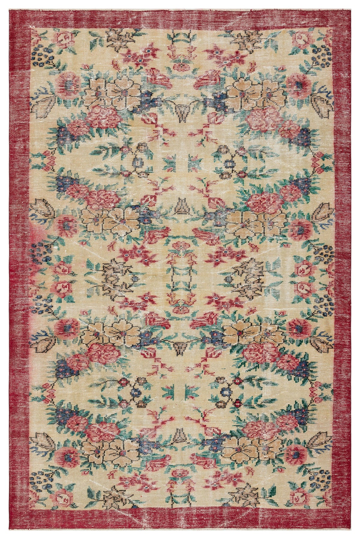 Retro Design Floral Over Dyed Vintage Rug 6&#39;0&#39;&#39; x 9&#39;1&#39;&#39; ft 184 x 278 cm