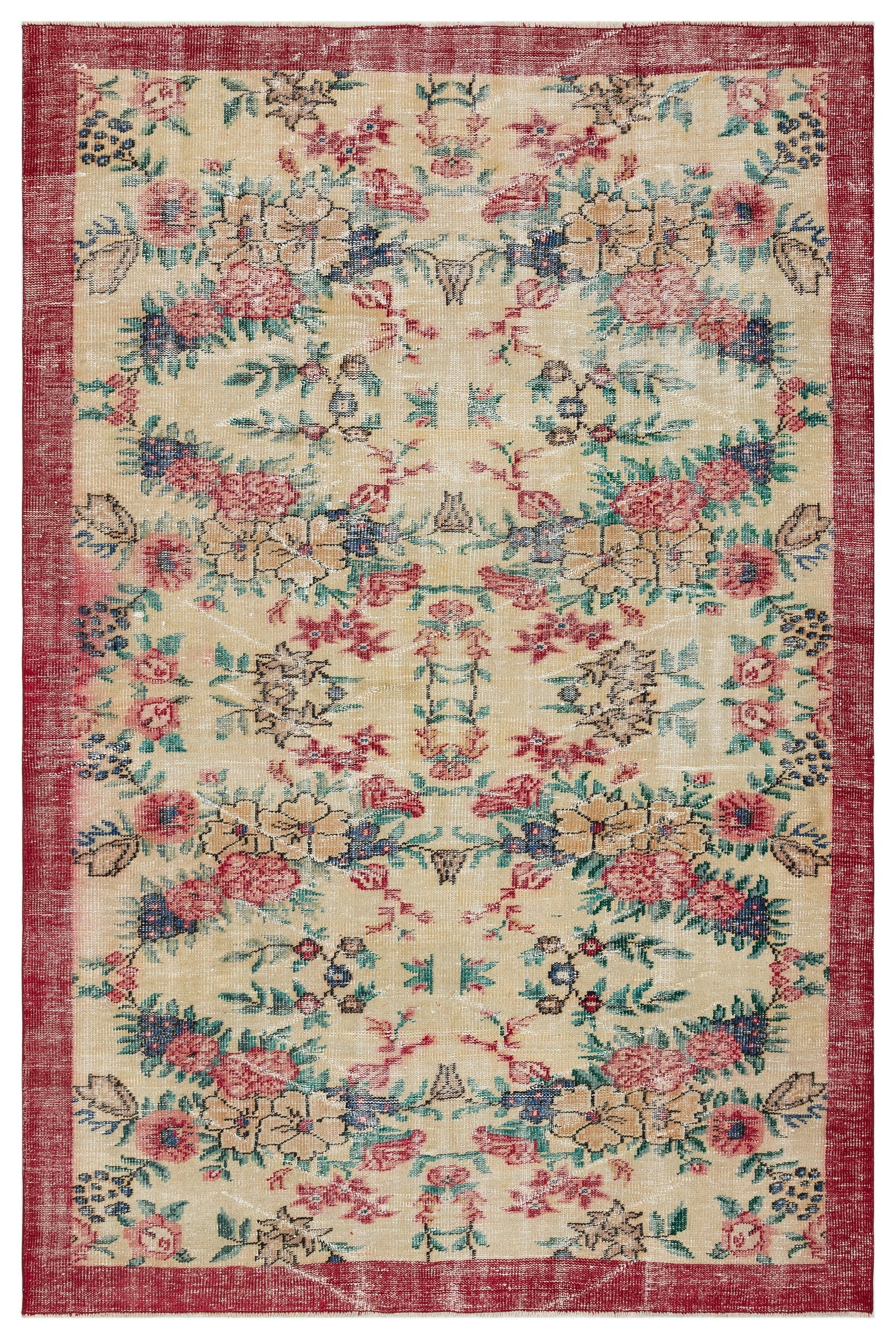 Retro Design Floral Over Dyed Vintage Rug 6'0'' x 9'1'' ft 184 x 278 cm