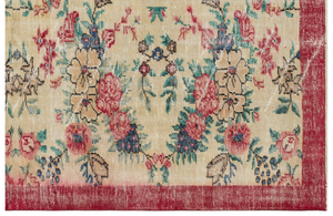 Retro Design Floral Over Dyed Vintage Rug 6'0'' x 9'1'' ft 184 x 278 cm