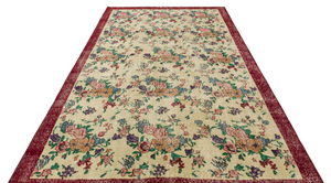 Retro Design Floral Over Dyed Vintage Rug 6'3'' x 9'8'' ft 190 x 295 cm