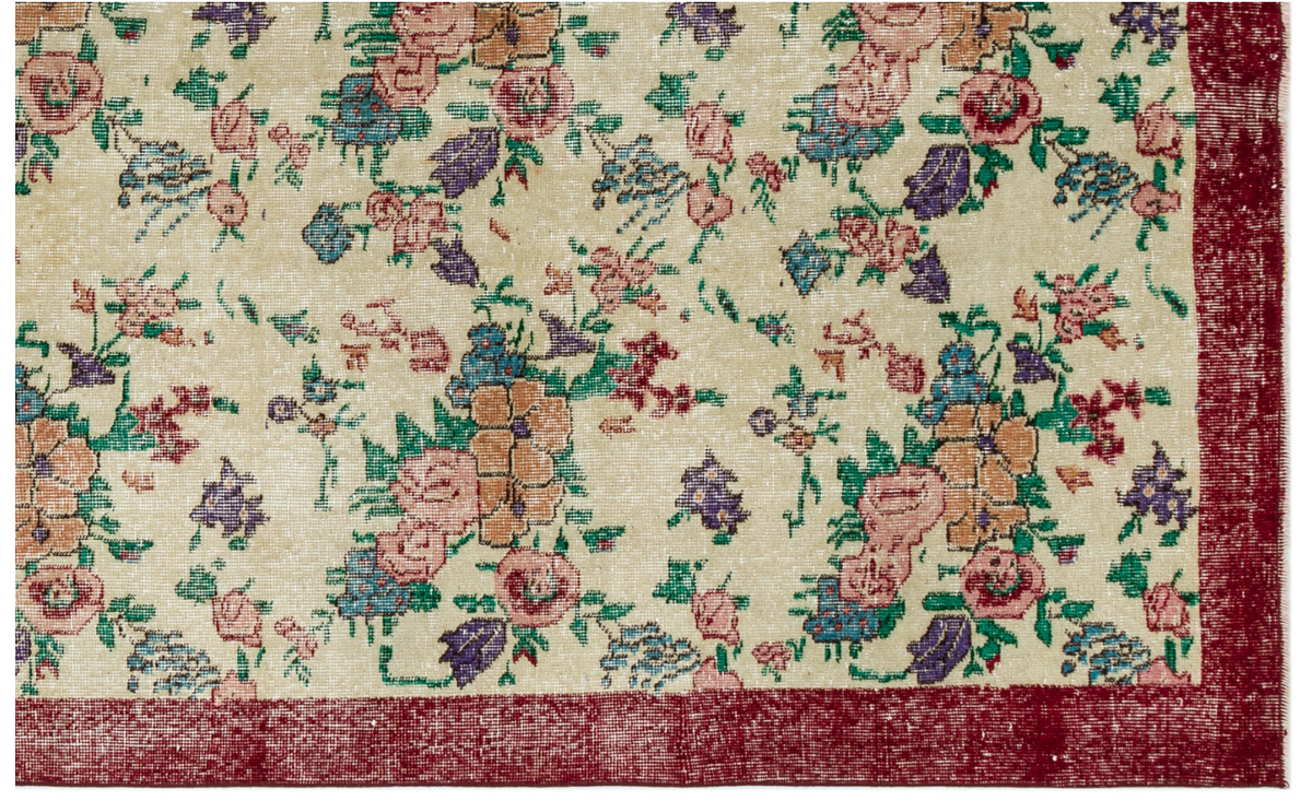 Retro Design Floral Over Dyed Vintage Rug 6&#39;3&#39;&#39; x 9&#39;8&#39;&#39; ft 190 x 295 cm