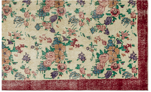 Retro Design Floral Over Dyed Vintage Rug 6'3'' x 9'8'' ft 190 x 295 cm