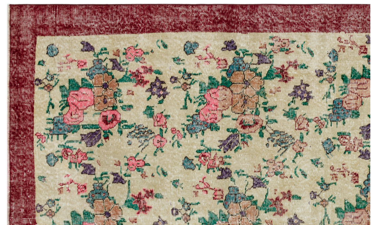 Retro Design Floral Over Dyed Vintage Rug 6&#39;3&#39;&#39; x 9&#39;8&#39;&#39; ft 190 x 295 cm