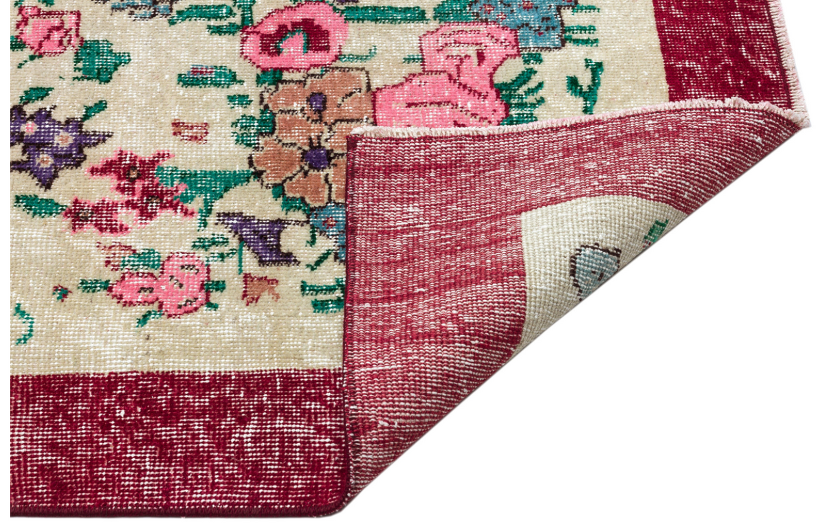 Retro Design Floral Over Dyed Vintage Rug 6&#39;3&#39;&#39; x 9&#39;8&#39;&#39; ft 190 x 295 cm