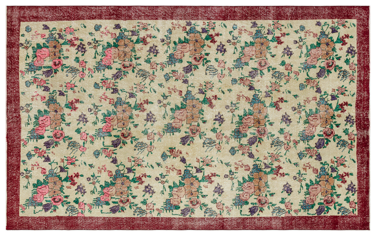 Retro Design Floral Over Dyed Vintage Rug 6&#39;3&#39;&#39; x 9&#39;8&#39;&#39; ft 190 x 295 cm