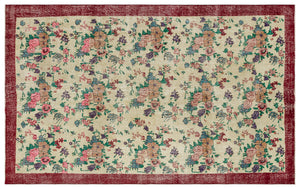 Retro Design Floral Over Dyed Vintage Rug 6'3'' x 9'8'' ft 190 x 295 cm