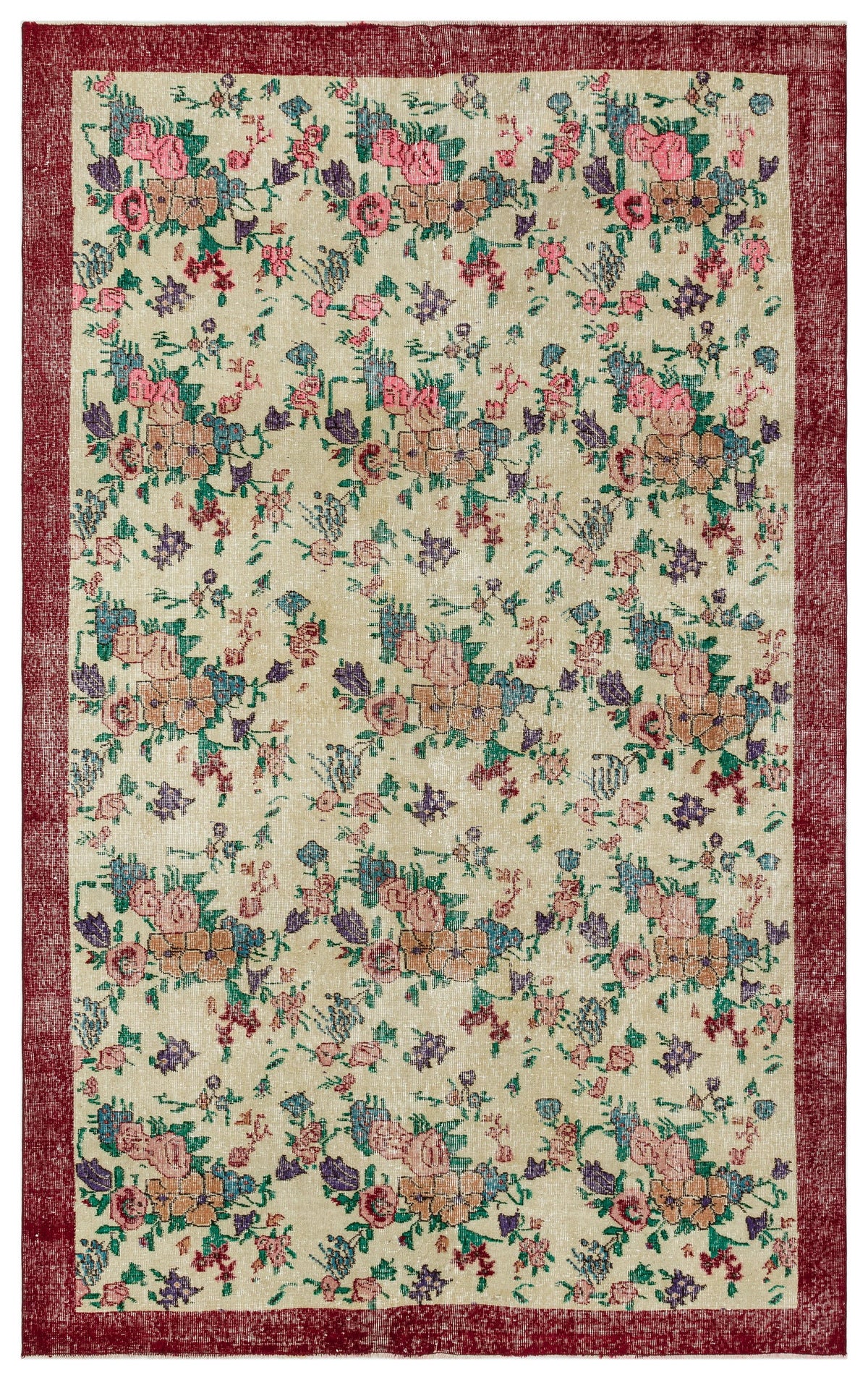 Retro Design Floral Over Dyed Vintage Rug 6&#39;3&#39;&#39; x 9&#39;8&#39;&#39; ft 190 x 295 cm