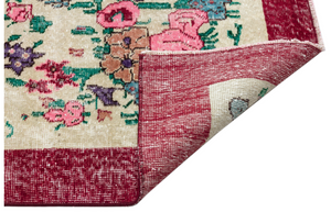 Retro Design Floral Over Dyed Vintage Rug 6'3'' x 9'8'' ft 190 x 295 cm