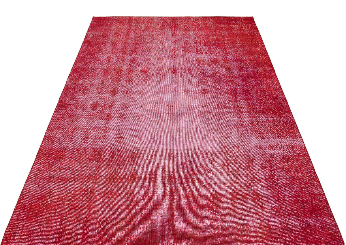 Retro Design Red Over Dyed Vintage Rug 4&#39;8&#39;&#39; x 7&#39;4&#39;&#39; ft 143 x 224 cm