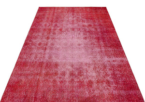 Retro Design Red Over Dyed Vintage Rug 4'8'' x 7'4'' ft 143 x 224 cm