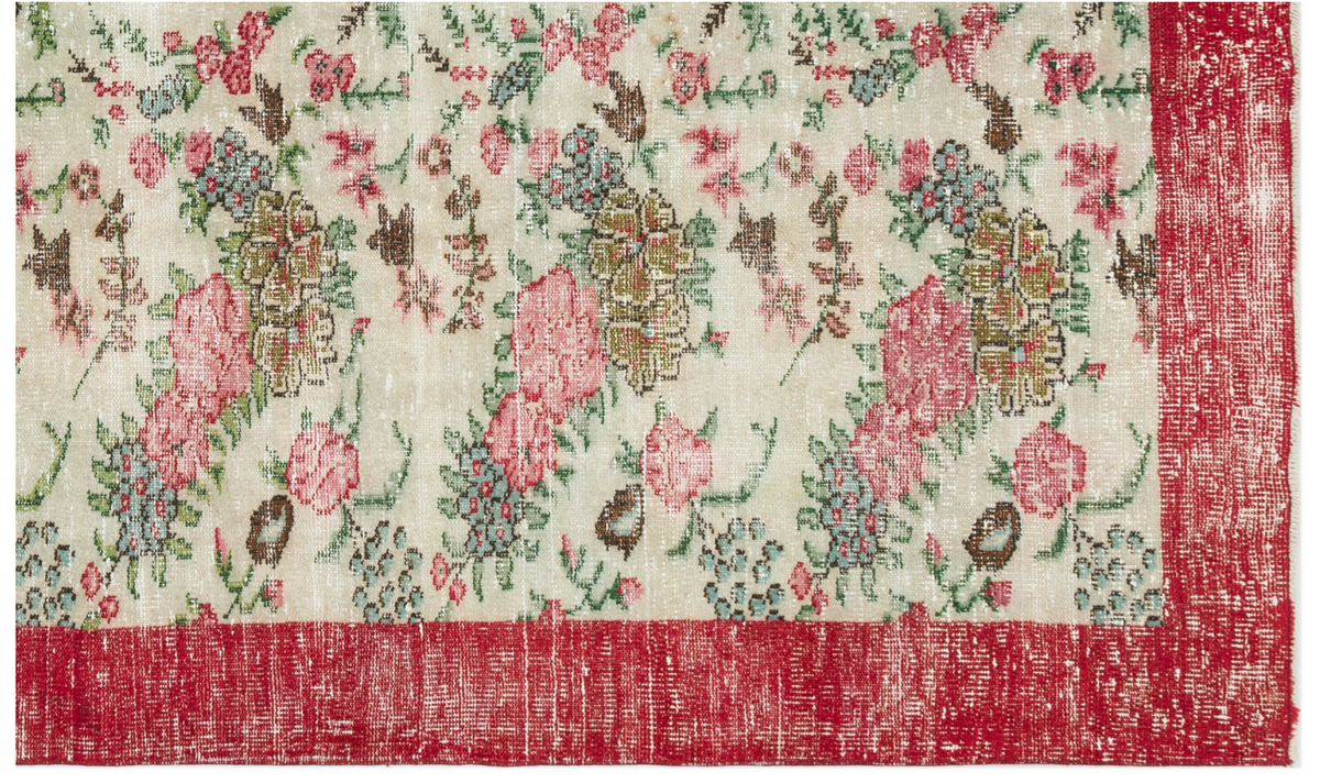 Retro Design Floral Over Dyed Vintage Rug 6&#39;2&#39;&#39; x 10&#39;3&#39;&#39; ft 189 x 313 cm