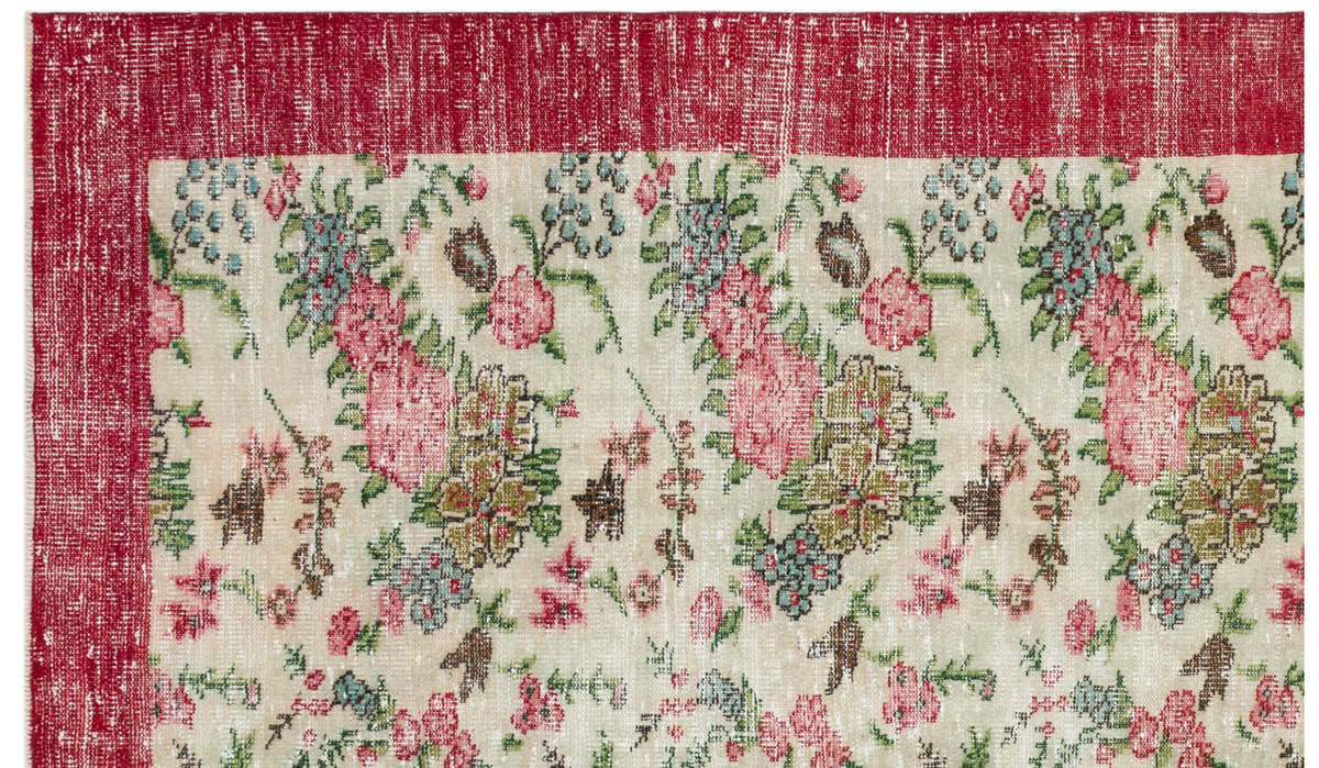 Retro Design Floral Over Dyed Vintage Rug 6&#39;2&#39;&#39; x 10&#39;3&#39;&#39; ft 189 x 313 cm