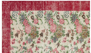 Retro Design Floral Over Dyed Vintage Rug 6'2'' x 10'3'' ft 189 x 313 cm
