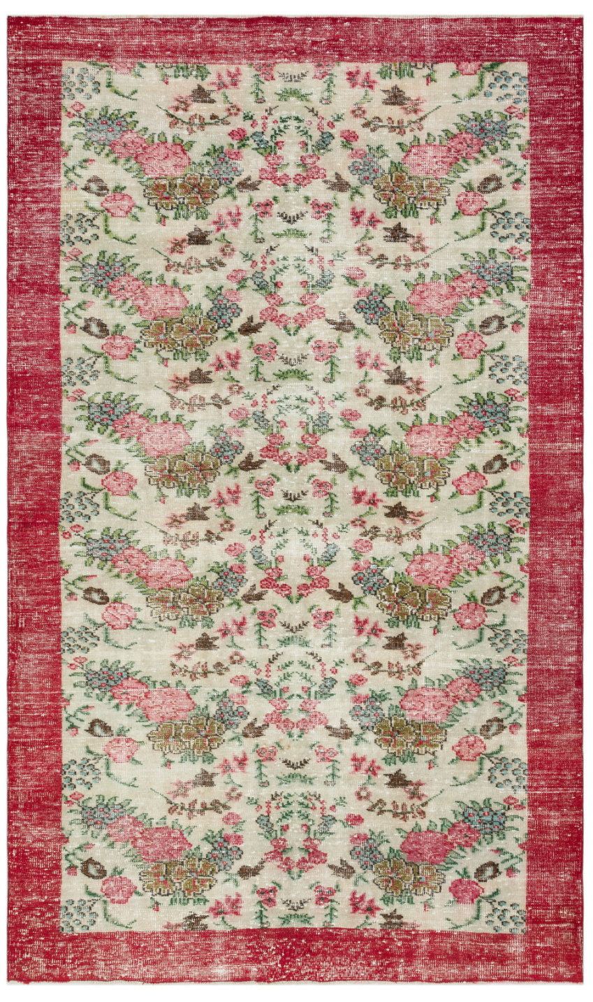 Retro Design Floral Over Dyed Vintage Rug 6&#39;2&#39;&#39; x 10&#39;3&#39;&#39; ft 189 x 313 cm