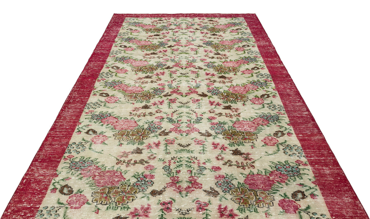 Retro Design Floral Over Dyed Vintage Rug 6&#39;2&#39;&#39; x 10&#39;3&#39;&#39; ft 189 x 313 cm