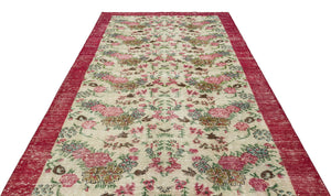 Retro Design Floral Over Dyed Vintage Rug 6'2'' x 10'3'' ft 189 x 313 cm