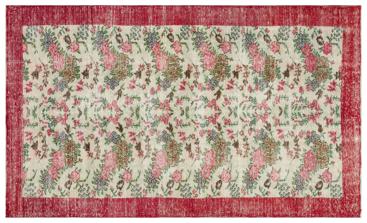 Retro Design Floral Over Dyed Vintage Rug 6&#39;2&#39;&#39; x 10&#39;3&#39;&#39; ft 189 x 313 cm